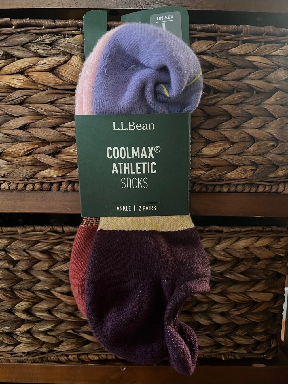 L.L. Bean CoolMax Athletic Ankle Socks in Purple and Pink - 2 Pairs